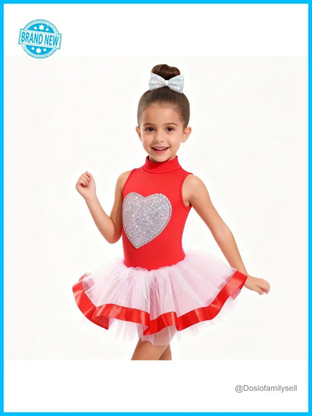 Girls Sequin Heart Ballet Tutu Dress Dance Recital Costume